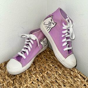 Rip N Dip Lord Nermal Purple Cat Middle Finger High Top Sneakers US 6